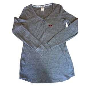 Victoria's Secret PINK Thermal Pajama Sleepshirt I'll Be Nice Next Year Gray M